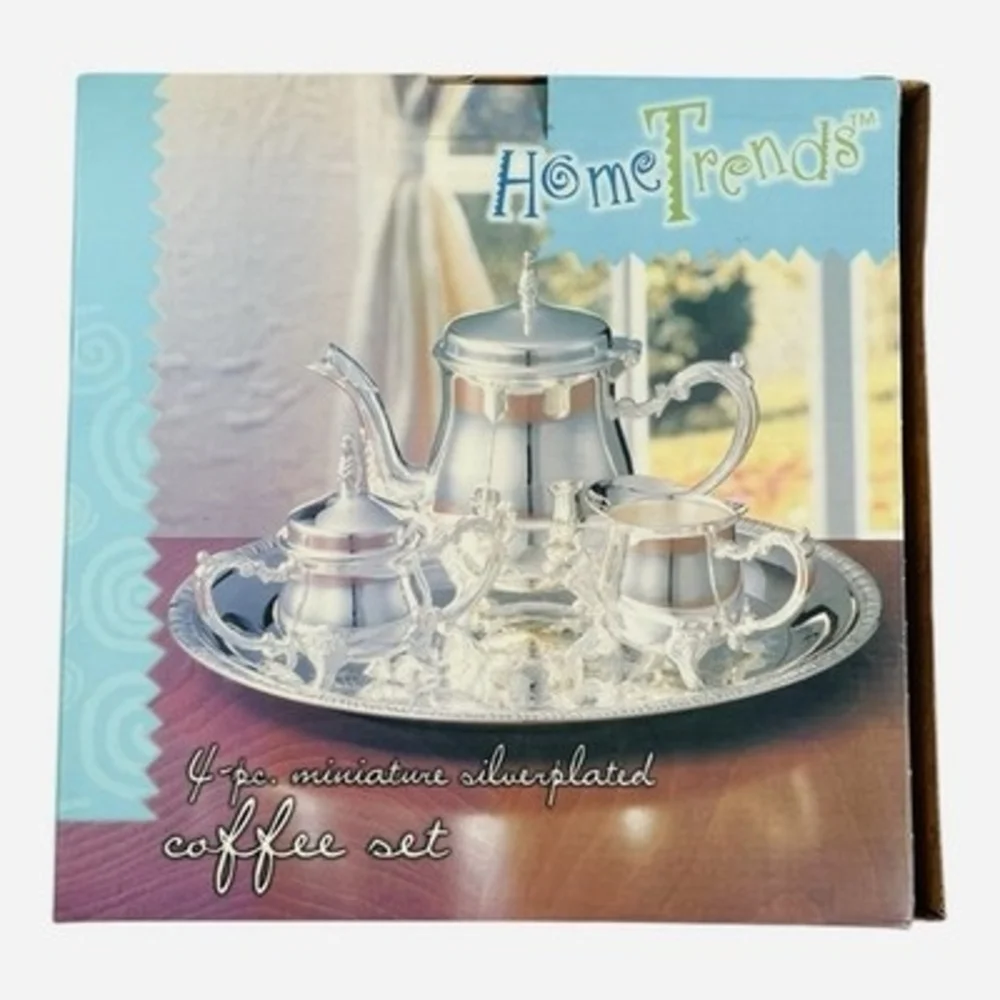 Vintage Home Trends Miniature Silverplate Coffee Tea Set 4pc Dollhouse Display